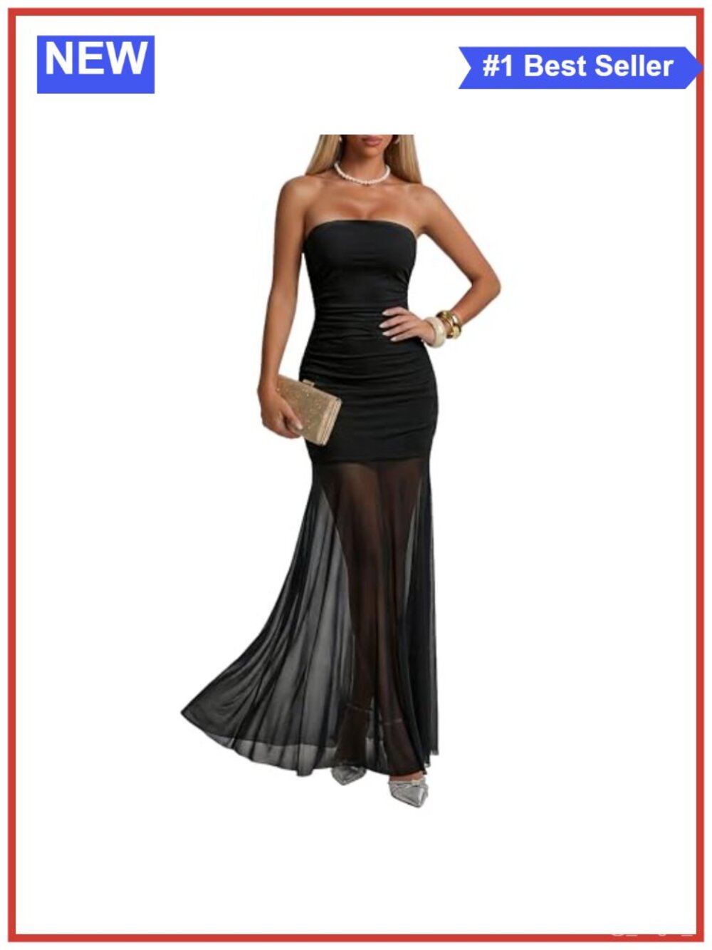 Strapless Bodycon Maxi Dress Modal Mesh Formal Mermaid Gown